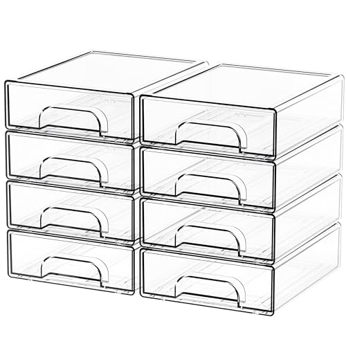 8 Pack Small Clear Stackable Storage Drawers,2.2'' Tall Desk Organization and Storage,Plastic Office Supply Organizer,Acrylic Storage Containers for Makeup,Hair Clip,Accessory,Pen,Art Crafts - color: Clear-2.2 In Tall, size: 8 Pcs