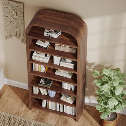 LEVNARY 70" Tall Arched Bookcase, 7-Tier Freestanding Storage Cabinet with Adjustable Shelves, Thick MDF Bookshelf for Bathroom Living Room Bedroom (Walnut) - color: Walnut