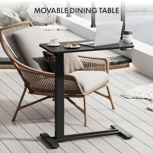 FLEXISPOT H7 28" Pneumatic Height-Adjustable Overbed Table with Wheels | C-shaped bedside table,Medical End Table,Rolling Cart TV Tray,Laptop desk for Hospital Home office use,27.6"Wx15.7"D,Black - color: Black, size: Small
