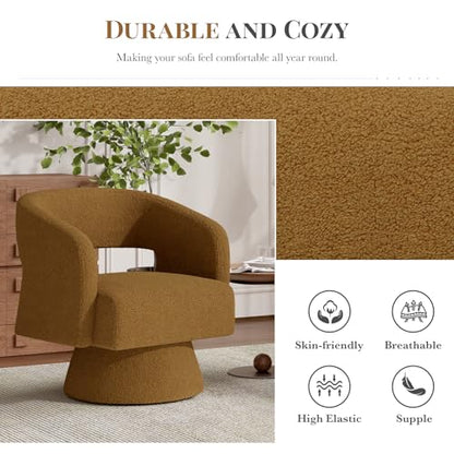Luxanimarion Swivel Barrel Accent Chair,Oversized Teddy Upholstered Round Swivel Chair,Modern Luxury 360 Degree Living Room Vanity Chair for Bedroom Office,Brown,1PCS - color: Brown-teddy Fabric, size: Set of 1