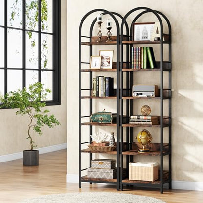 Tribesigns 78.7" Tall Bookcase, 6-Tier Slim Bookshelf, Narrow Book Shelf with Metal Frame, Industrial Bookcase for Living Room, Study, Bedroom, Rustic Brown - color: Rustic Brown