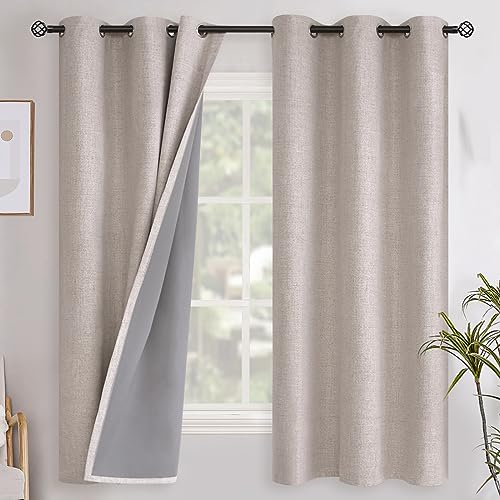 YoungsTex Linen Blackout Curtains for Bedroom, Textured Room Darkening Window Drapes with Grommet Thermal Insulated Heat Bolcking for Living Room, 2 Panels, 42 X 63 Inch, Beige - color: Beige, size: 42"W x 63"L (Pack of 2)