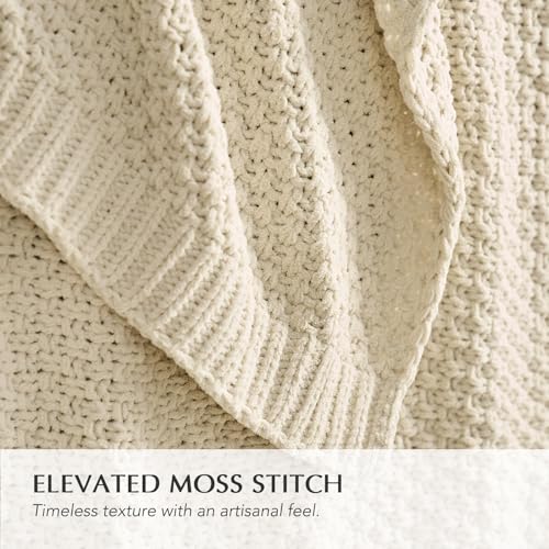 EVERGRACEHOME Chunky Chenille Knit Throw Blanket, 60 x 80, Beige | Sculpted Moss Stitch, Chic Modern Farmhouse, All-Season Warmth, OEKO-TEX® Certified, Elegant Blanket for Couch, Bed, Sofa - color: Beige, size: 60" X 80"