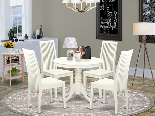 East West Furniture ANIP5-LWH-W 5 Piece Modern Dining Table Set Includes a Round Kitchen Table with Pedestal and 4 Dining Room Chairs, 36x36 Inch, Linen White - color: Anip5-lwh-w