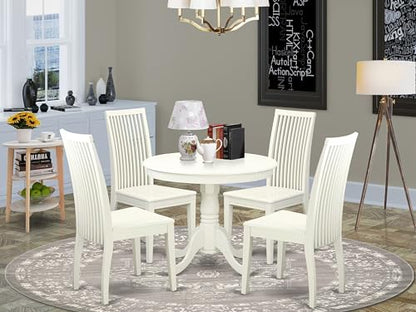 East West Furniture ANIP5-LWH-W 5 Piece Modern Dining Table Set Includes a Round Kitchen Table with Pedestal and 4 Dining Room Chairs, 36x36 Inch, Linen White - color: Anip5-lwh-w