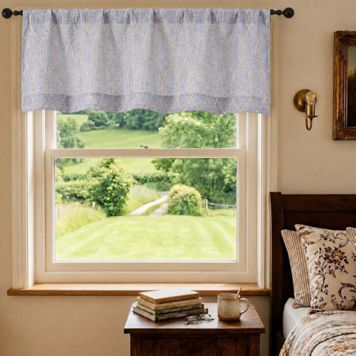 Chyhomenyc Small Valance Curtains for Windows 52Wx14L, 1 Pack | Light Filtering Rod Pocket Faux Linen Textured Valance for Living Room Bedroom Kitchen, Gray with Beige 3D Wave Line - color: Gray With Beige, size: 52"W x 14"L (Pack of 1)