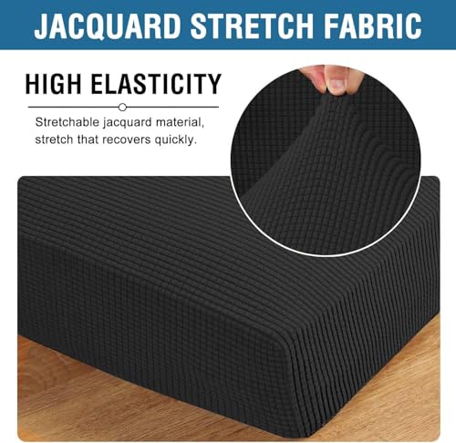 H.VERSAILTEX Super Stretch Individual Chaise Cover Sectional Couch Covers for L Shaped Sofa Both Left/Right Featuring Thick Jacquard Textured Twill Fabric (1 Piece Chaise Cover Large, Black) - color: Black, size: Chaise Cover Large