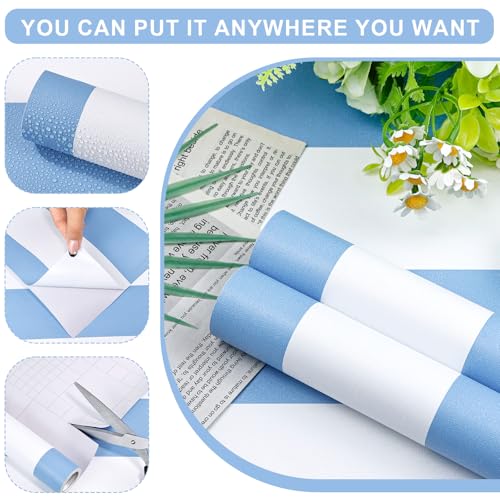 Blue and White Striped Peel and Stick Wallpaper 17.3"x120" | Blue and White Contact Paper Modern Removable Self-Adhesive Vinyl Striped Wallpaper for Bedroom Bathroom Kitchen - color: Blue, size: 17.3" x 120"