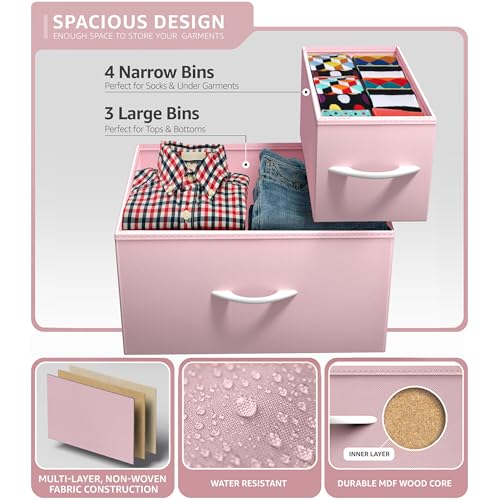 Sorbus Dresser with 7 Drawers - Furniture Storage Chest for Kid’s, Teens, Bedroom, Nursery, Playroom, Clothes, Toys - Steel Frame, Wood Top, Tie-dye Fabric Bins (7-Drawer, Pastel Pink) - color: Pastel Pink