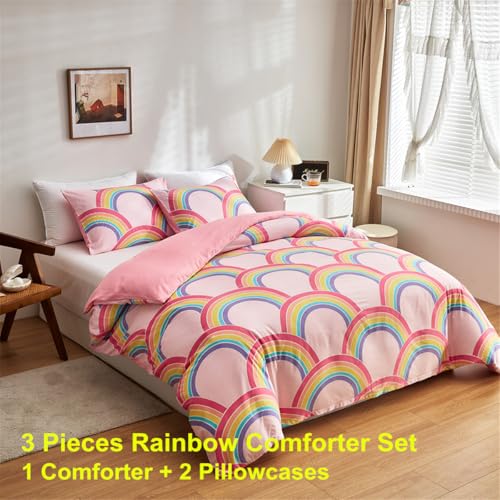 Twin Comforter Set for Girls, 3 Pieces Glow in the Dark Pink Twin Bedding Set for Kids Teen, Rainbow Scales Printed Comforter with 2 Pillowcases, Washable Lightweight All Season Use - color: Pink, size: Twin-3pieces