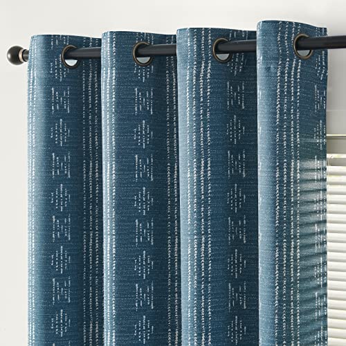 jinchan Boho Blackout Curtains 63 Inch Length for Bedroom Living Room | White on Blue Geometric Printed Grommet Curtains Room Darkening Thermal Insulated Window Treatments 2 Panels - color: Boho | White on Blue, size: 52"W x 63"L (Pack of 2)