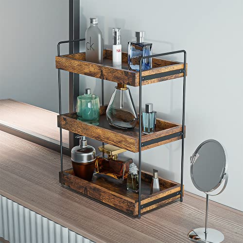 3-Tier Wood Bathroom Counter Organizer, Kitchen Spice Rack | Multi-use Vanity Shelf, Holds Skincare, Makeup, Perfume, Seasoning, Fits Sink, Dresser, Countertops - size: 3 Tier