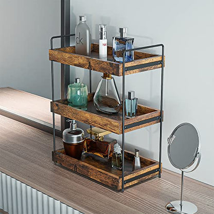 3-Tier Wood Bathroom Counter Organizer, Kitchen Spice Rack | Multi-use Vanity Shelf, Holds Skincare, Makeup, Perfume, Seasoning, Fits Sink, Dresser, Countertops - size: 3 Tier