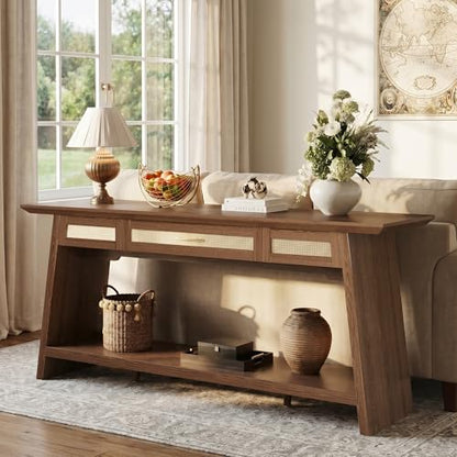 iPormis 70.9 Inches Rattan Entryway Table with Drawer, Narrow Long Console Table Behind Sofa, Wood Entry Accent Hallway Table for Living Room, Behind Couch, Entrance, Rustic Brown - color: Rustic Brown