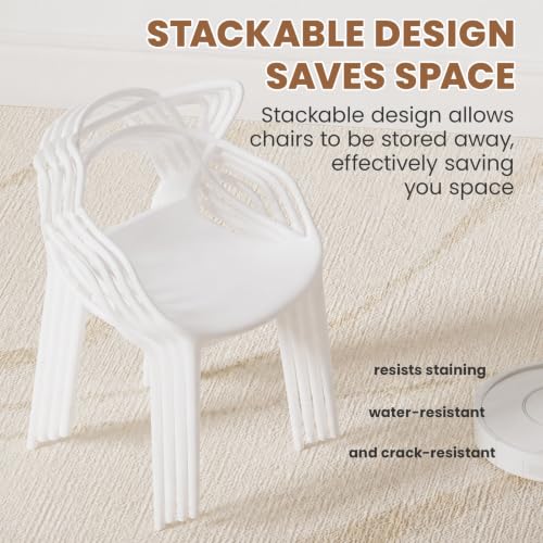 Mid Century Modern Dining Chairs Set of 4, Stackable Kitchen Chairs | Plastic Dining Room Chairs with Contoured Backrest & Wide Seat & Non-Slip Feet for Dining/Kitchen/Living Room, White - color: White