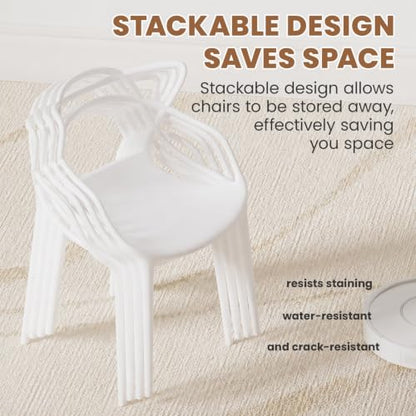 Mid Century Modern Dining Chairs Set of 4, Stackable Kitchen Chairs | Plastic Dining Room Chairs with Contoured Backrest & Wide Seat & Non-Slip Feet for Dining/Kitchen/Living Room, White - color: White
