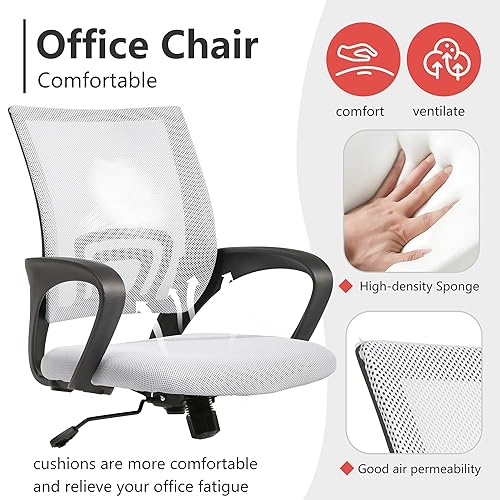 PayLessHere Office Computer Chair Ergonomic Cheap Desk Chair Adjustable Comfortable Mid Back Task Rolling Swivel with Lumbar Support for Home Office (Pack of 1, White) - color: White, style: pack of 1
