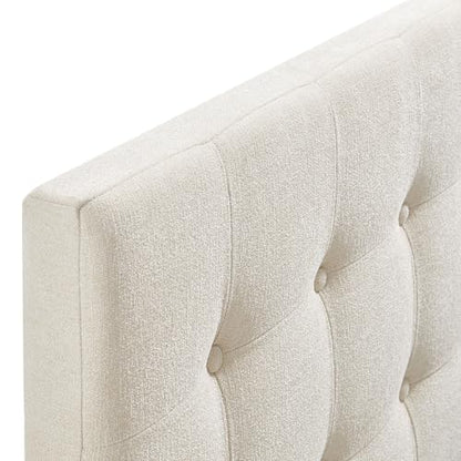 Modway Emily Twin Size Fabric Headboard in Ecru - Linen-Like Upholstery with Button Tufting and 7 Adjustable Height Positions - color: Ecru, size: Twin