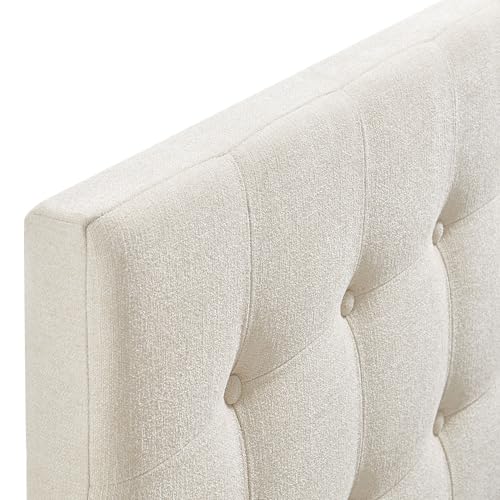 Modway Emily Full Size Performance Fabric Headboard in Ecru - Linen-Like Upholstery with Button Tufting and 7 Adjustable Height Positions - color: Ecru, size: Full
