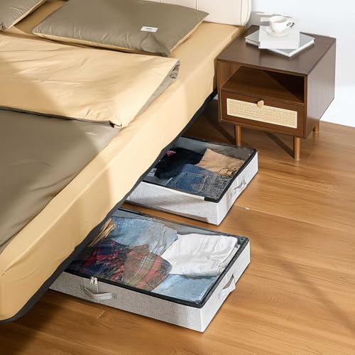 VEVOR Under Bed Storage with Clear Lids, 33.5 x 16.9 x 4.7 Inch, 45L Large Underbed Clothes Storage Containers, Low Profile Under Bed Drawer Shoe Organizer Bins Box for Blanket Shoe Bedroom, 2 Pack - style: B
