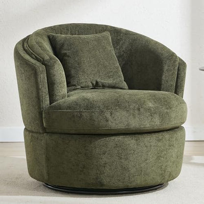Swivel Accent Chair, Widened Round Barrel Chair with Pillow | Wide Padded Seat, Upholstered Polyester, Silent 360° Swivel Barrel Armchair for Living Room Bedroom Reading Nook, Green - color: Green