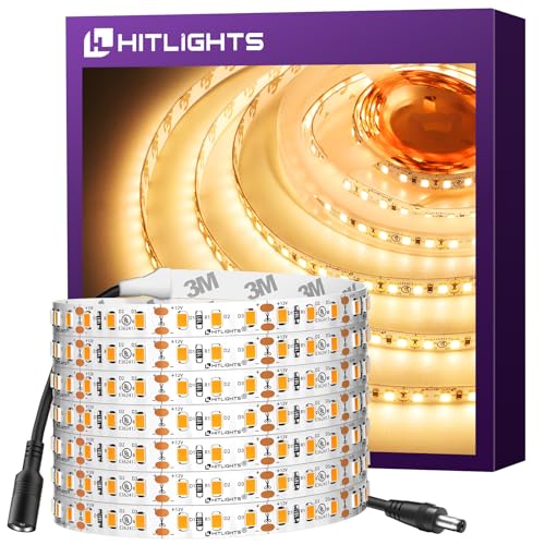 HitLights LED Strip Lights Warm White 3000K, 12V 16.4ft, UL Listed | 600 LEDs, 300Lm/ft, CRI90+, IP30, High Density, Dimmable Tape Lighting for Home Kitchen Cabinet, Power Source Not Included - color: Warm White 3000K, size: 3000K - 600 Leds