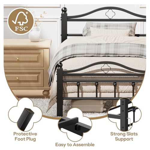 Twin Bed Frames with Headboard | 1500LBS Heavy Duty, Noise Free Design, 12 Inch Under-Bed Storage Space, No Box Spring Needed, Tool-Free Assembly - size: Twin