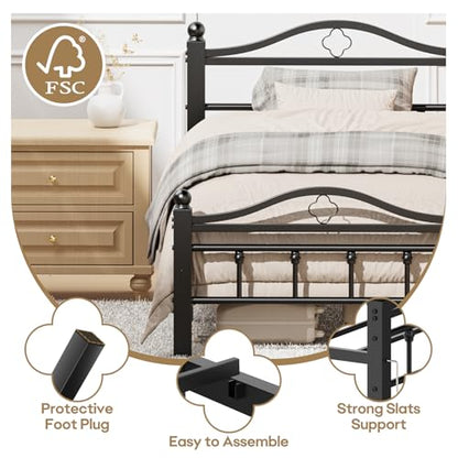 Twin Bed Frames with Headboard | 1500LBS Heavy Duty, Noise Free Design, 12 Inch Under-Bed Storage Space, No Box Spring Needed, Tool-Free Assembly - size: Twin