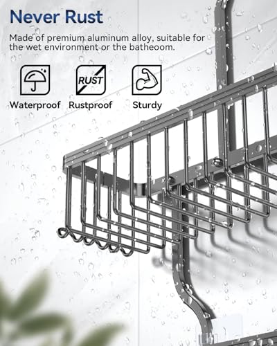 Never Rust Shower Caddy Hanging, Aluminum Shower Racks for Inside Shower, 3-Tier Shower Organizer Hanging Over Shower Head with Hooks and Soap Holder, Grey - color: Grey