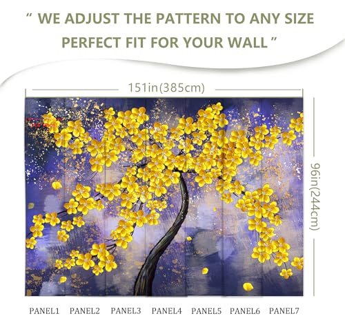 Yellow Flower Tree Wall Mural Purple Background Wallpaper | 151"x96", for Bedroom Living Room Bathroom, Textured Fabric, Not Peel and Stick - color: Mural 02, size: 151" x 96"