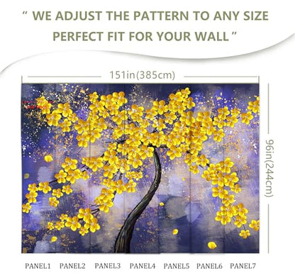 Yellow Flower Tree Wall Mural Purple Background Wallpaper | 151"x96", for Bedroom Living Room Bathroom, Textured Fabric, Not Peel and Stick - color: Mural 02, size: 151" x 96"