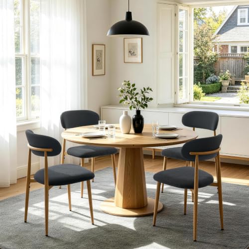 FREKEN Modern Upholstered Dining Chairs Set of 4, Mid-Century Metal Frame with Wood Grain, Linen Fabric Side Chair for Kitchen Dining Room, 350lbs Capacity, Black - color: Black - Wood Grain Legs, size: Set of 4