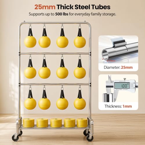 Heavy Duty Kids Clothing Rack Rolling Large Storage Capacity Dress Up Rack | with 2/3 Adjustable Rod & Bottom Shelf - Baby clothes rack baby Closet for Nursery Bedroom Organizer - color: Silver