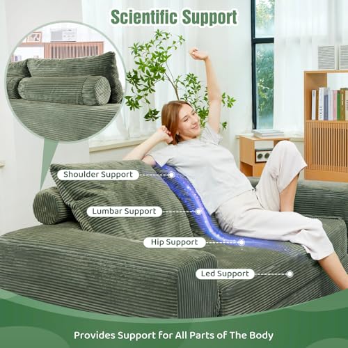 75" Convertible Sofa Bed, Fold Out Couch Bed Futon Sleeper Mattress with Pillows,3-in-1 Foldable Floor Couch Convertible Futon Sofa for Small Spaces - No Assembly Needed Green - color: Green