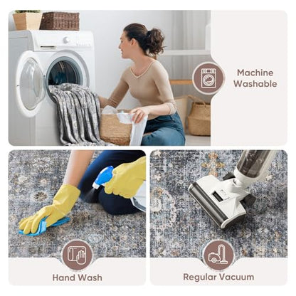 Rugcomf Washable Kitchen Runner 2'7"x12' - Long Hallway Runner Rug Non Slip, Boho Carpet for Hallways, Entryway, Hall, Bathroom - Grey - color: Grey, size: 2'7" x 12' (Rectangular)