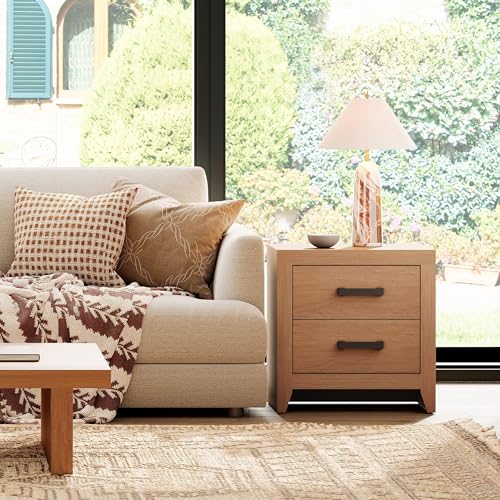 WAMPAT Nightstand with 2 Large Drawers,Wooden Nightstand with Storage,Farmhouse Bedside Table End Table for Bedroom, Mocha - color: Mocha