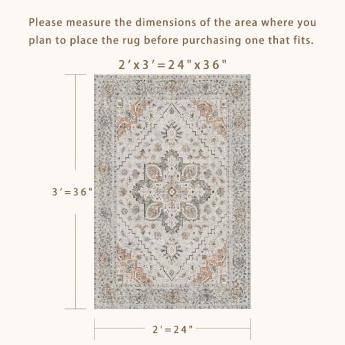 Tangsoo Vintage Small Washable Rugs for Entryway, 2x3 Rug Non Slip Grey Rug Throw Accent Indoor Front Door Distressed Door Mat, Soft Low Pile Area Rugs for Entrance Kitchen Bathroom - color: Light Grey/Beige, size: 2' X 3' (Rectangular)