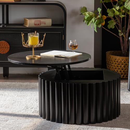 27.56" Round Lift-Top Coffee Table with Hidden Storage & Sturdy Pedestal, Modern Wooden Center Accent End Tea Table, No Need Assemble, Black - color: 27.56" Round Lift-top, Black