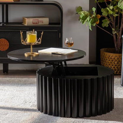 27.56" Round Lift-Top Coffee Table with Hidden Storage & Sturdy Pedestal, Modern Wooden Center Accent End Tea Table, No Need Assemble, Black - color: 27.56" Round Lift-top, Black