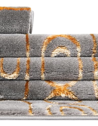 Rugs.com Vogue Geo Collection Rug – 6 Ft Runner Gray Medium-Pile Rug Perfect for Hallways, Entryways - color: Gray and Gold, size: 2' x 6' Runner