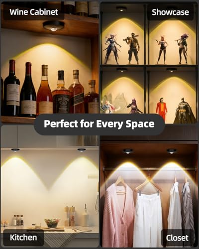 Rechargeable Puck Lights with Remote Control, 1500mAh Battery Operated Tap Lights, Dimmer & Timer Under Cabinet, Wireless LED Stick-On for Closet, Bedroom, Kitchen - Black 12Pcs - color: Black