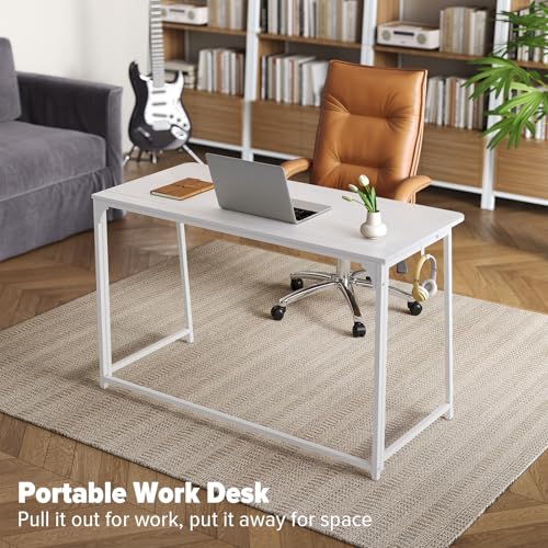 WOHOMO Folding Desk, 47.2" Foldable Computer Desk for Bedroom, Space Saving Computer Table Writing Workstation for Home Office, Easy Assembly, White | Easy Assembly and Fold, Sturdy Home office desks for Study Bedroom Dorm Space Saving Writing Work Apartm