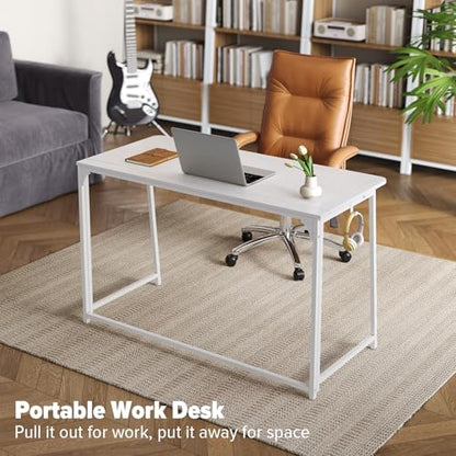 WOHOMO Folding Desk, 47.2" Foldable Computer Desk for Bedroom, Space Saving Computer Table Writing Workstation for Home Office, Easy Assembly, White | Easy Assembly and Fold, Sturdy Home office desks for Study Bedroom Dorm Space Saving Writing Work Apartm