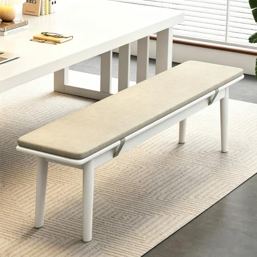 Narrow Rubber Wood Bench, Modern Dining Stool with Soft Cushion, Capacity 1100lbs, Easy to Assemble, for Dining Room Hallway Bedroom(White,80cm/31.5in) - color: White, size: 80cm/31.5in