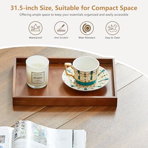 33" Round Coffee Table with Lift-Top & Flip-Top Storage, Modern Accent Fluted Coffee Tables with Metal Frame, Wooden Circle Center Table for Living Room Small Space Apartment Office (Walnut) - color: Walnut 33" Round Lift-top & Flip-top