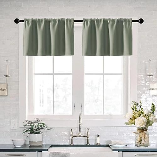 XTMYI Kitchen Curtains Valances for Windows,Sage Green Spring Boho Valance for Living Room Bedroom Bathroom,Set of 2 Pack,16 Inch Length - color: Sage Green, size: 30"W x 16"L (Pack of 2)
