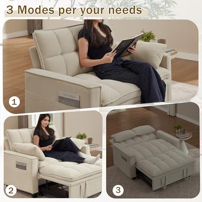 Convertible Sofa Bed, Loveseat Sleeper Sofa with Pull Out Bed and Adjustable Backrest, 3-in-1 Futon Couch for Living Room, Bedroom, Apartment, Beige - color: Beige, size: Pull Out Sofa Bed