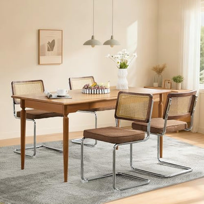 Rattan Dining Chairs Set of 2,Linen Cesca Chair Kitchen Chair,Coffee1 | VICBARLEY Mid Century Modern Dining Chairs,Wood Cane Backrest&Chrome Base,Upholstered Side Chair for Dining Room,Kitchen - color: Coffee1, size: Set of 2