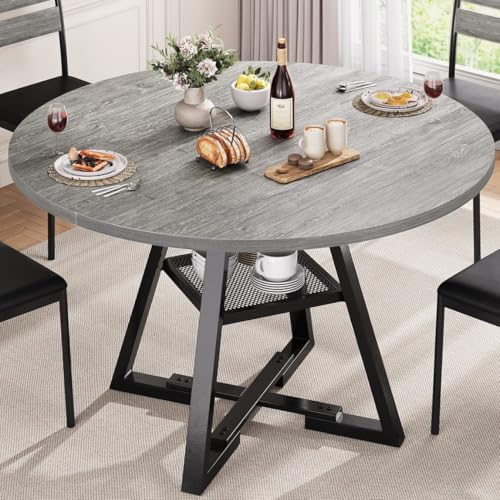 Jocoevol Round Dining Table for 4,Kitchen Dining Room Circle Dinner Pedestal Table,Space Saving Wood Kitchen & Dining Room Furniture, 42In,Grey - color: Grey, size: 42In
