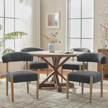 VKNOW Wooden Dining Chairs Set of 4 with Rubberwood Legs, Curved Backrest | Modern Upholstered Dining Chairs with Thickened Cushion, Soft Chenille Fabric, for Dining Room/Kitchen, Black - color: Black, size: Set of 4